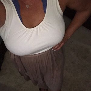 Mark white brown tie dress Sz M cute